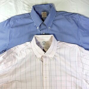 Lot of 2 Brooks Brothers 346 Cotton‎ Shirts Men's Size 17 6/7  Long Sleeve